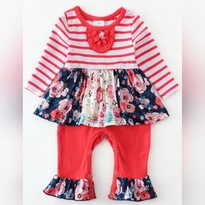 Baby Girl Floral and Stripes Fall Romper NWOT